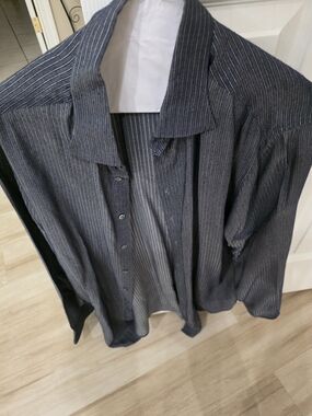 Georgio Armani Navy Pinstripe Lightweight Shirt Jacket